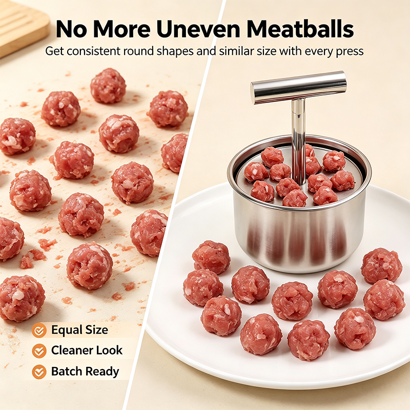 MeatBallPro – Stainless Steel Meatball Maker with 6 Holes for Meatballs, Fish Balls, Veggie Balls and Ice Cream🥩