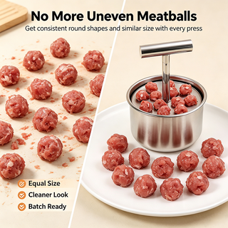 MeatBallPro – Stainless Steel Meatball Maker with 6 Holes for Meatballs, Fish Balls, Veggie Balls and Ice Cream🥩