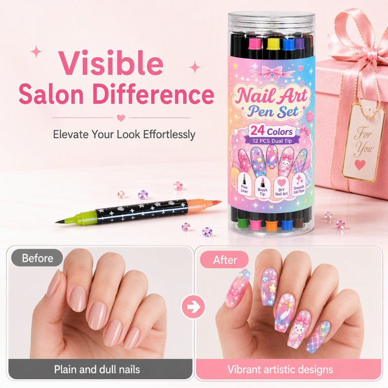 NailSketch – ⏳⏰ 24-Color Dual-Ended Nail Art Pen Set 🪄🎨