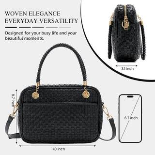 CheckWeave – Chic Checkered Woven Top Handle Crossbody Shoulder Bag in Vegan Leather