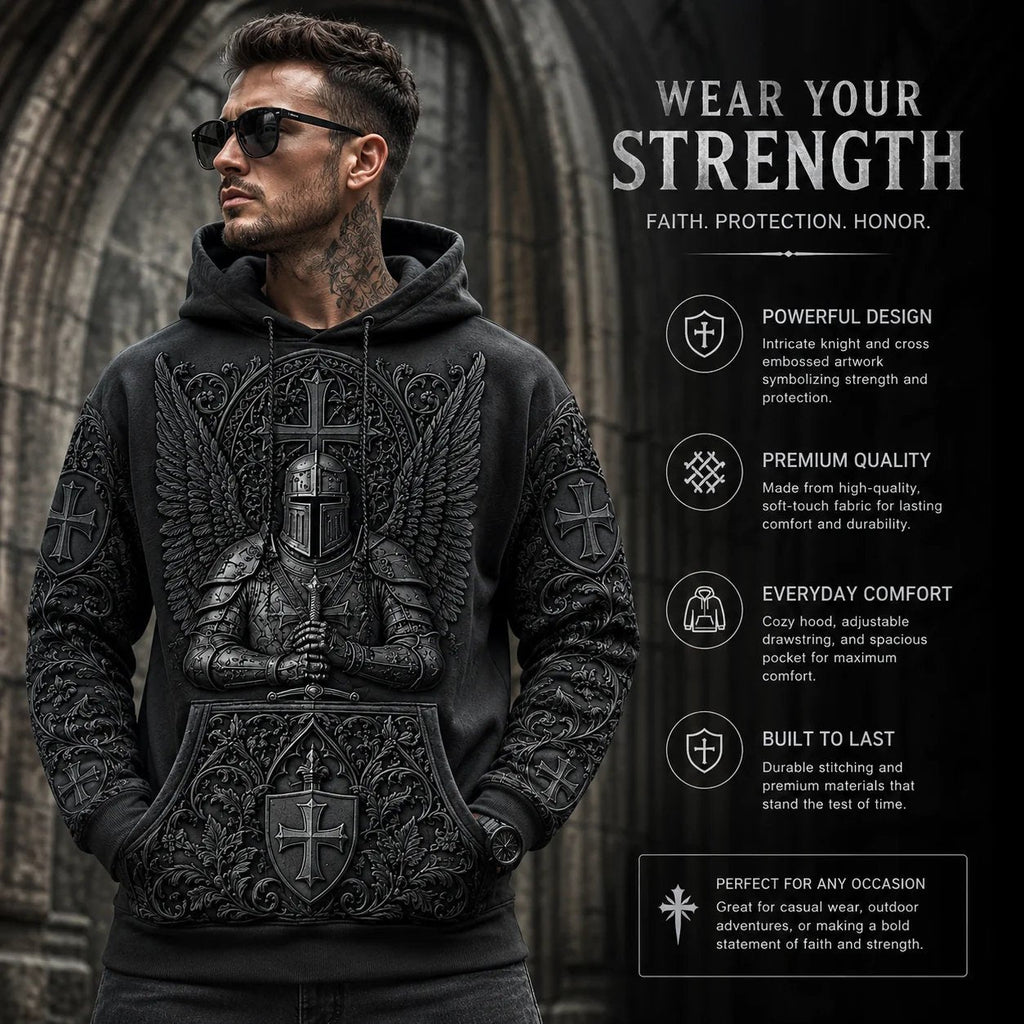 TemplarSpirit – Men’s Vintage Knights Templar Faith-Print Hoodie
