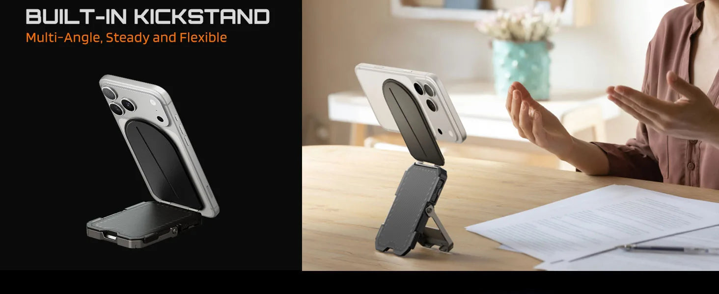 TrackFlip – Trackable Magnetic Wallet with Stand