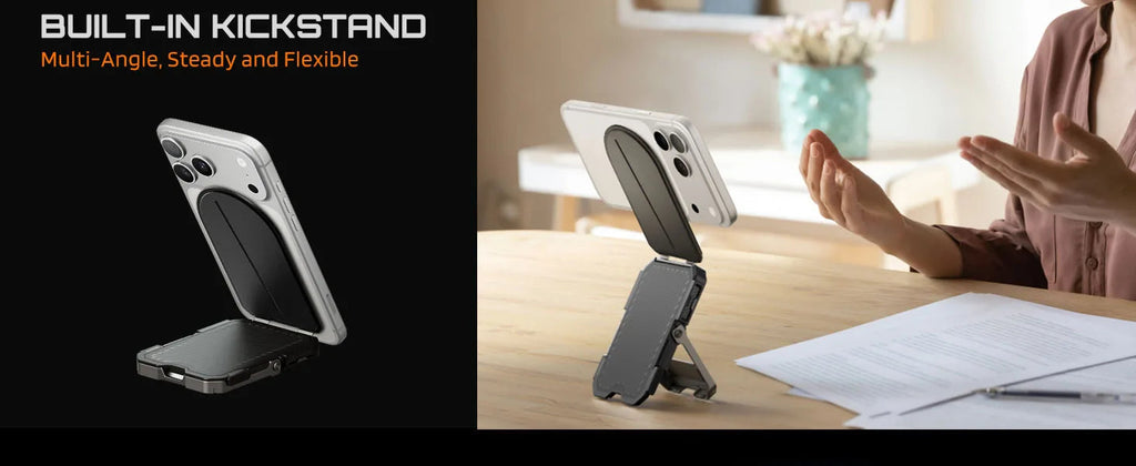 TrackFlip – Trackable Magnetic Wallet with Stand