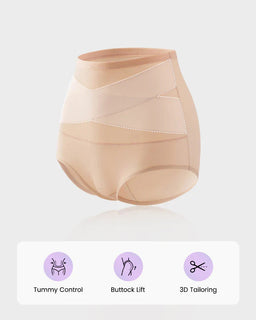 CrossSculpt Briefs – High-Waist Cross Tummy Control Panties, Plus-Size Multi-Pack