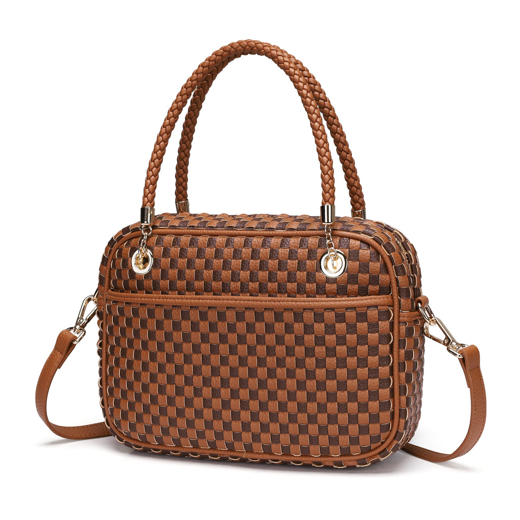 CheckWeave – Chic Checkered Woven Top Handle Crossbody Shoulder Bag in Vegan Leather