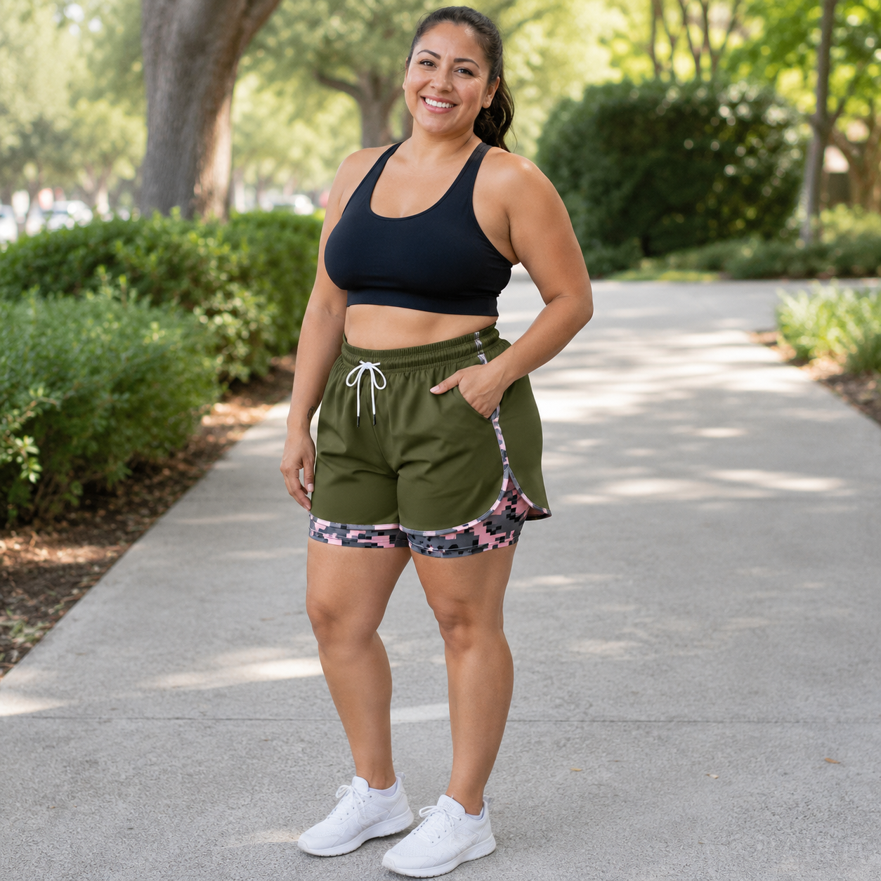 MoveEase – Women’s Double-Layer Athletic Shorts with Pockets