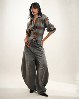 BarrelBloom – High-Rise Barrel Cut Wide-Leg Denim