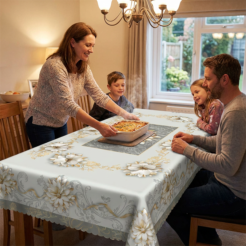 FloraGuard – Waterproof Embossed Floral Tablecloth