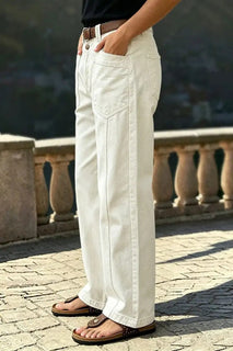 StitchLine – 🔥 Solid Stitch Detail Patch Pocket Mid-Rise Straight-Leg Pants