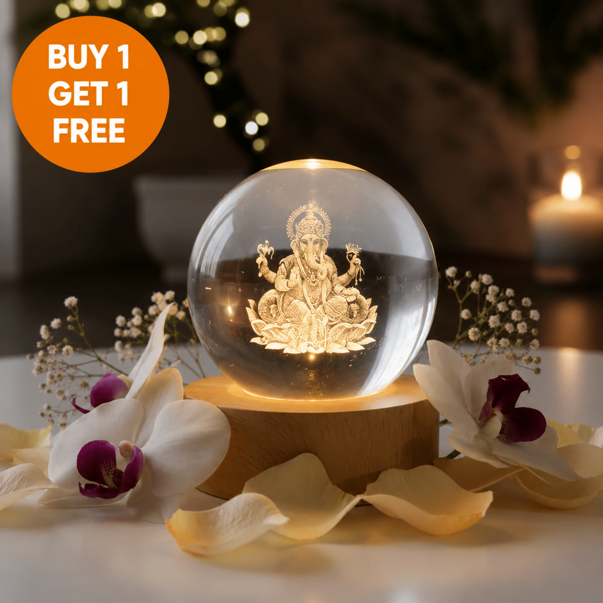 DivineGlow – Laser-Engraved 3D Crystal Deity Night Light with Wooden LED Base