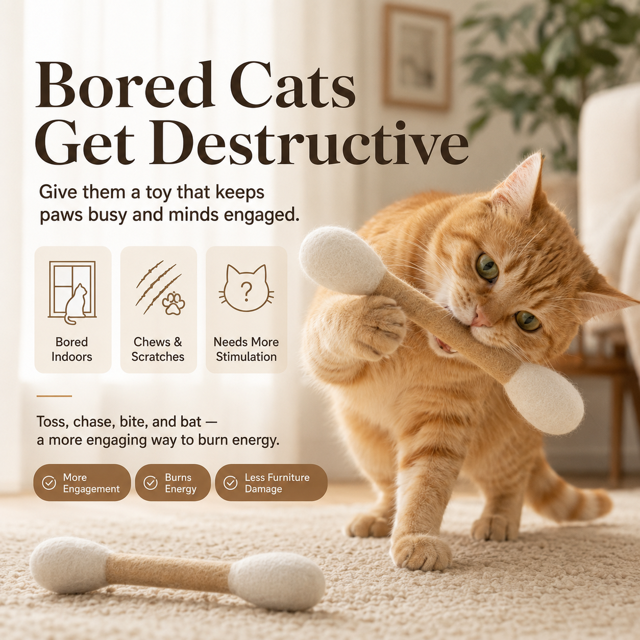 FeltSwab – Double-Ended Wool Cat Toy