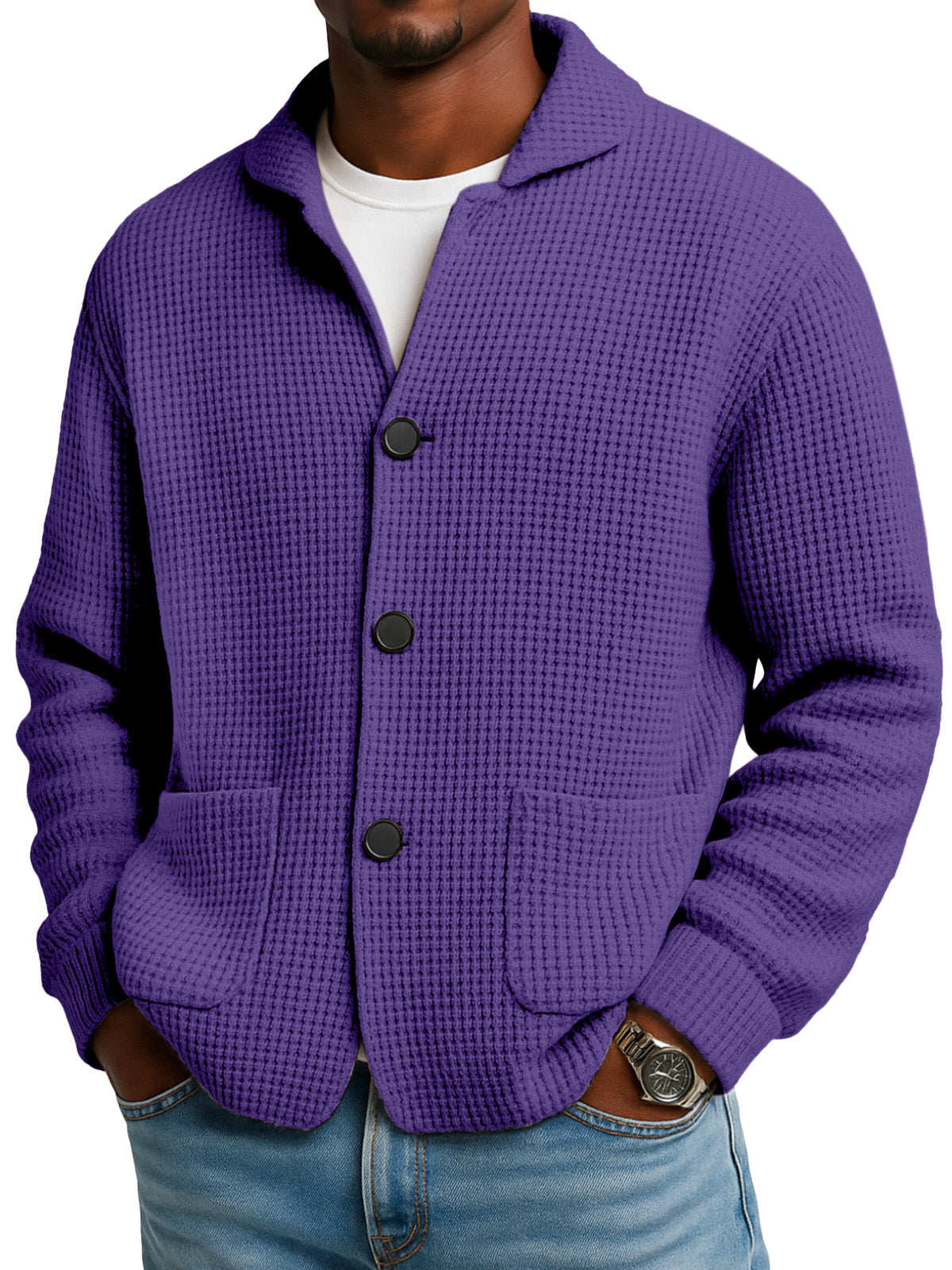 WaffleEase – Men’s Textured Knit Cardigan Jacket