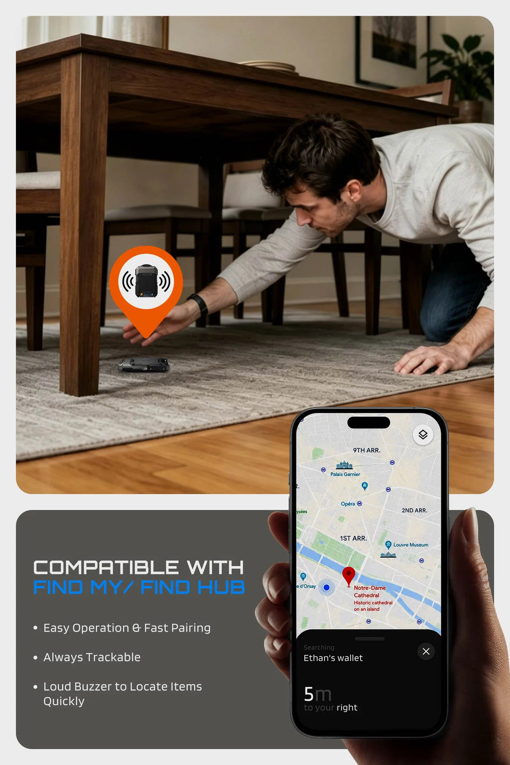 TrackFlip – Trackable Magnetic Wallet with Stand
