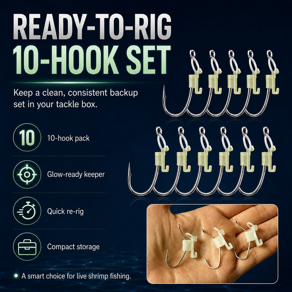 ShrimpGlow – ✨10-Piece Luminous Live Shrimp Hook Set
