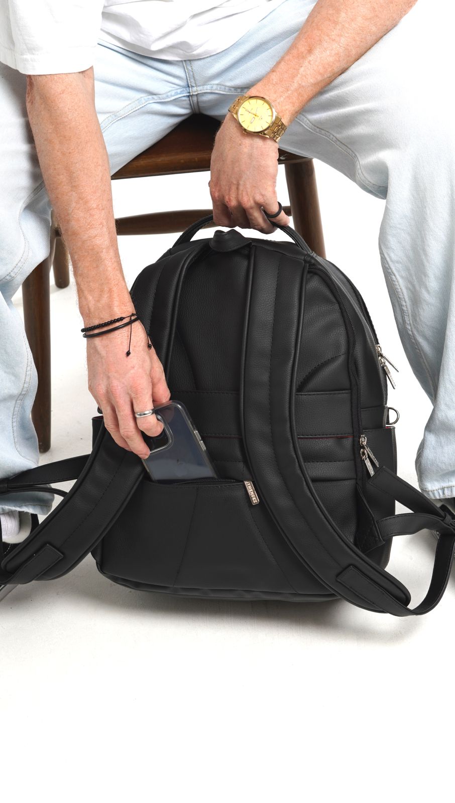 RedCore – Black Vegan Leather Laptop Backpack