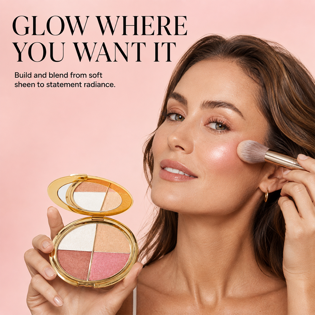 GlowQuad – 4-in-1 Glow Palette for Highlight, Bronze, Blush & Eyes