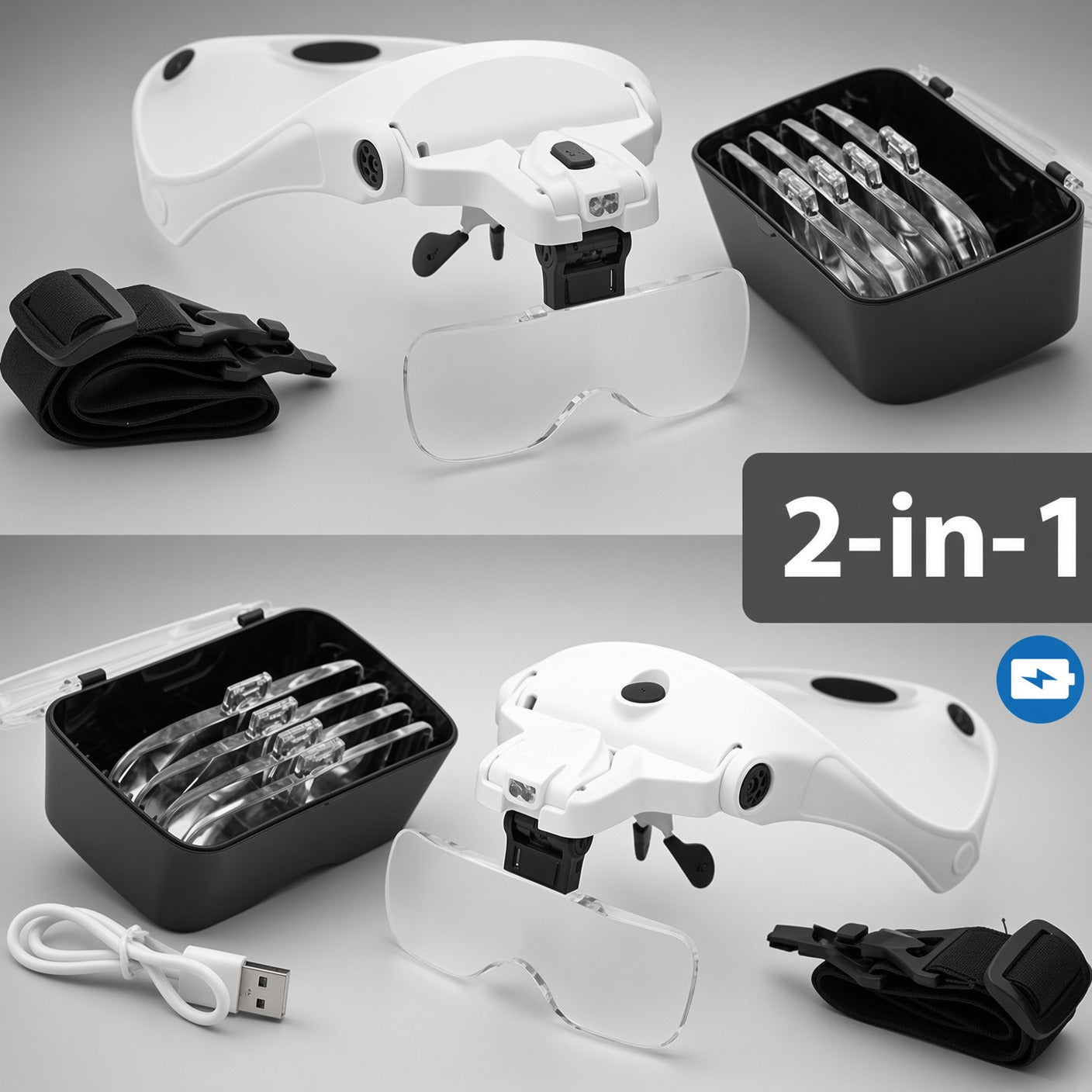 VisionAid – Headband Magnifier with LED Light and 5 Lenses for Close-up Work