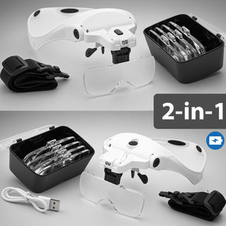 VisionAid – Headband Magnifier with LED Light and 5 Lenses for Close-up Work