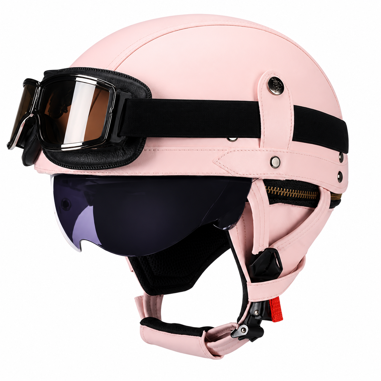 AviatorRide – Vintage PU Leather DOT Motorcycle Half Helmet with Goggles