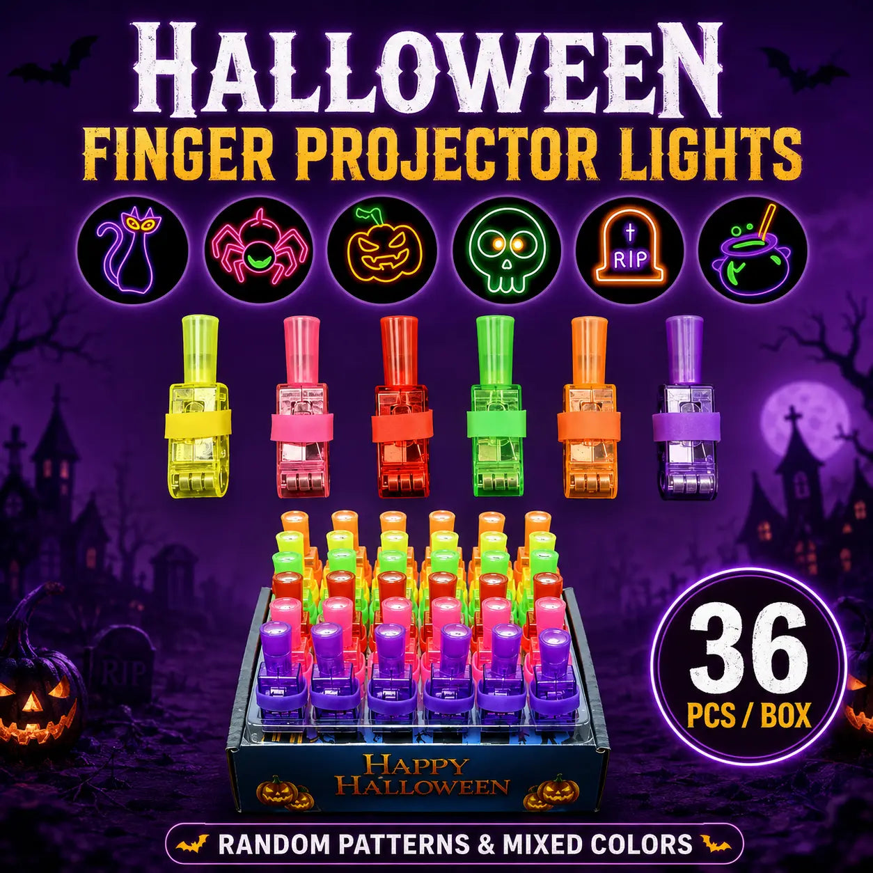 👻🎃 GlowBoo – Halloween LED Finger Projector Rings, Party Favors for Kids