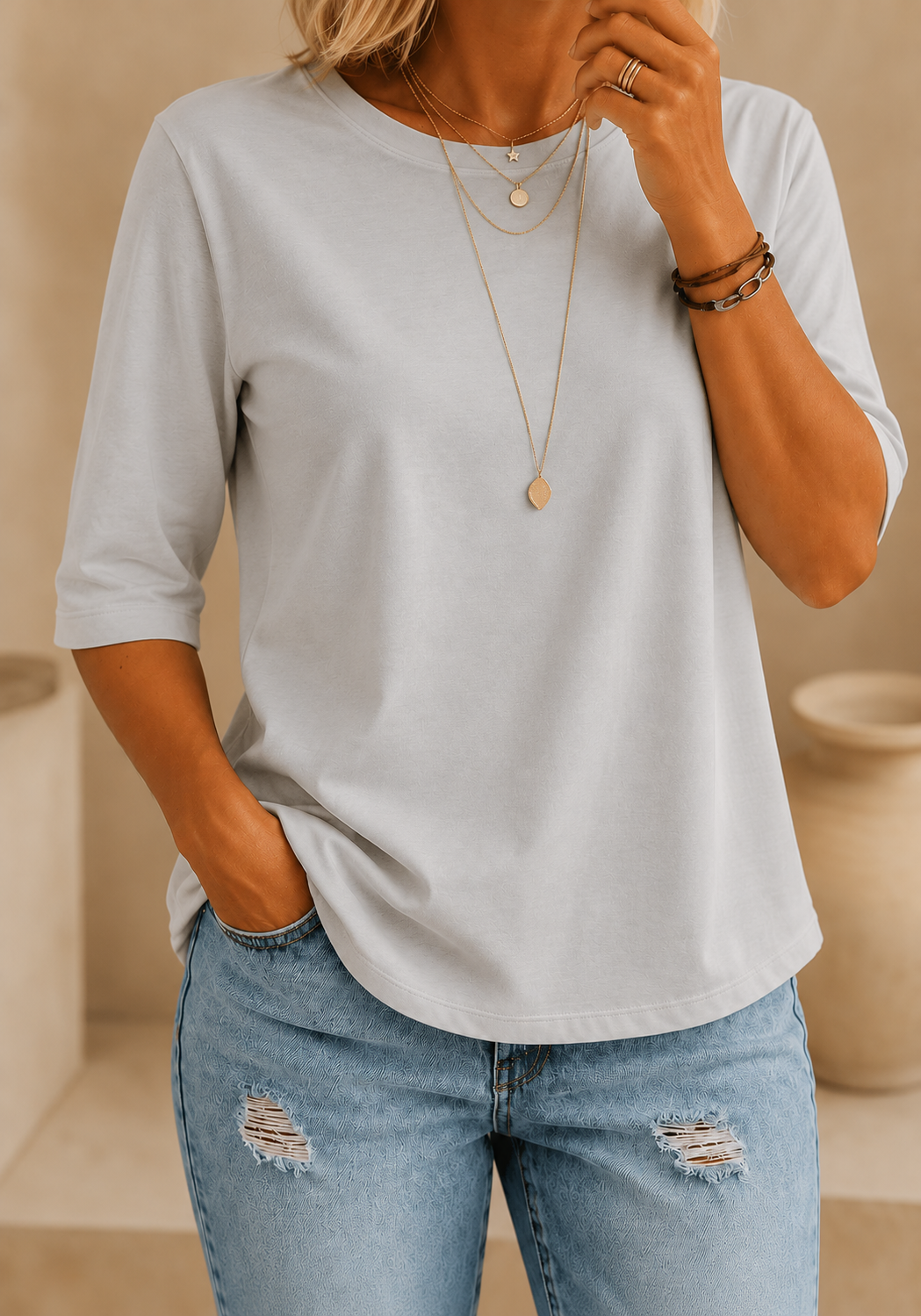 CalveraComfort – Women's Essential Round-Neck Cotton Tee