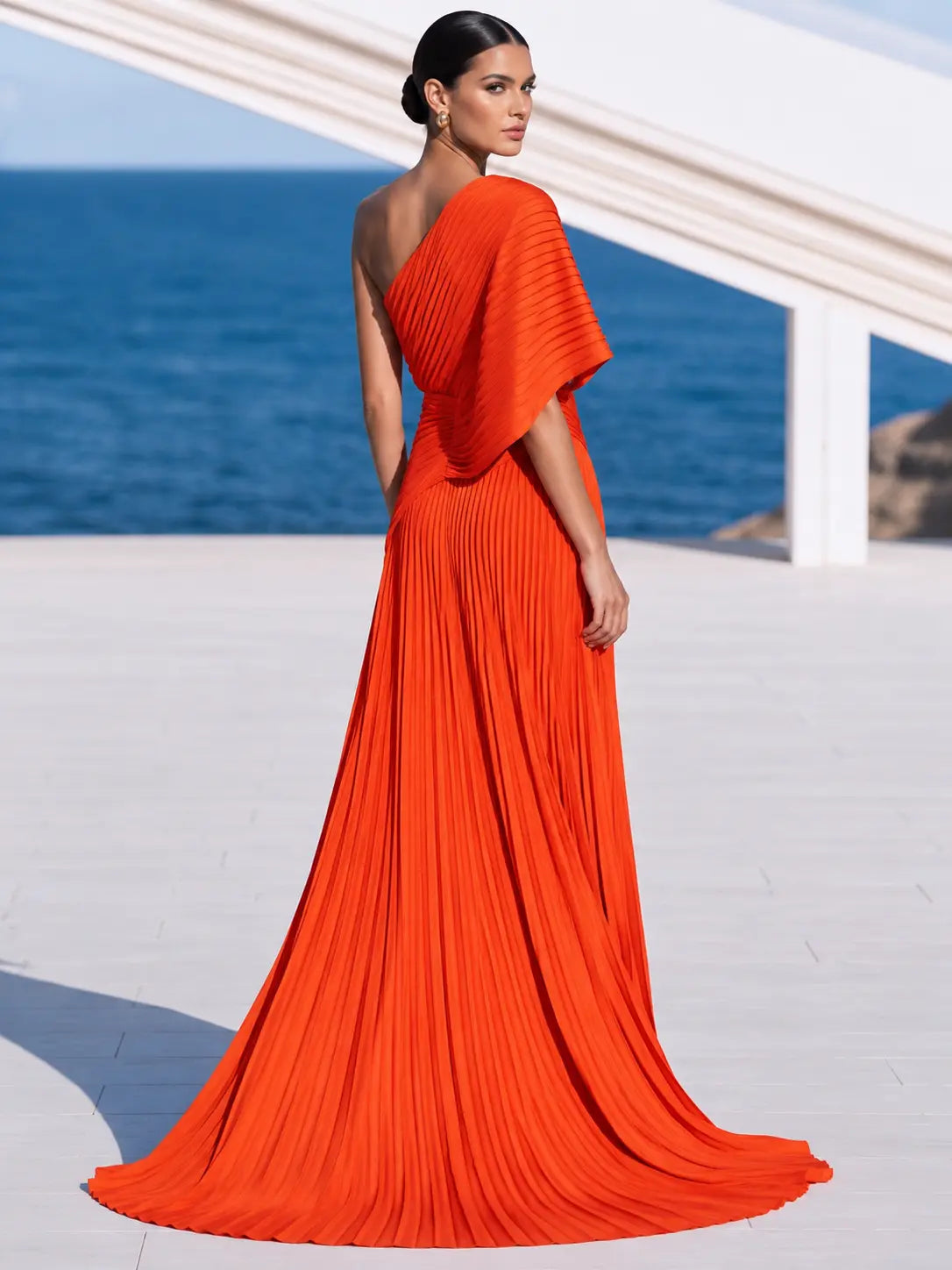 DrapeGala – One Shoulder Pleated Evening Gown