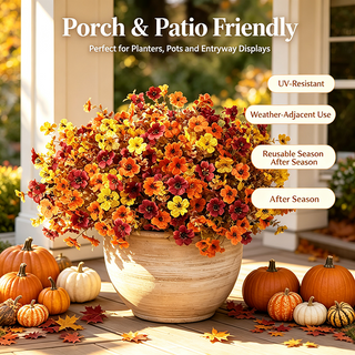 HarvestBloom – Fall & Halloween Artificial Flowers, 12 pcs UV-Resistant Colorful Faux Flowers🍂