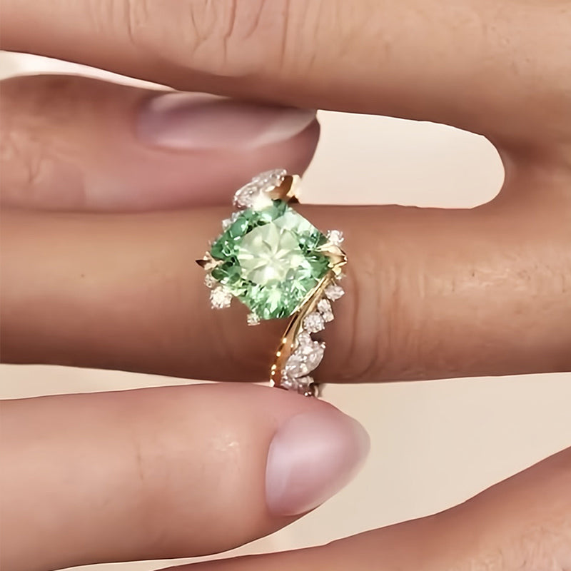 MintCrest – 3ct Cushion-Cut Mint Green Sapphire & White Sapphire Asymmetrical Cluster Ring