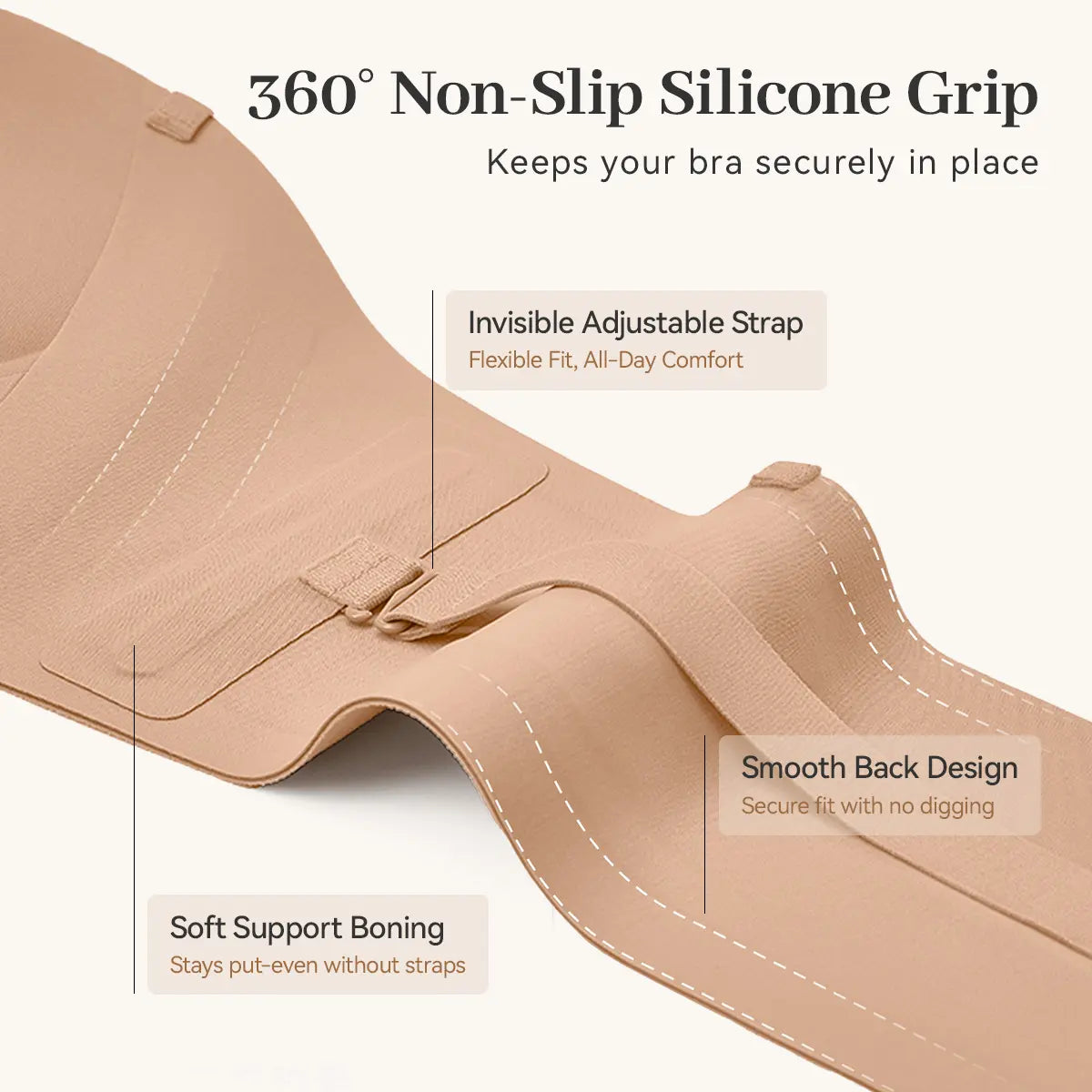 LiftLock – 🎒✨ Strapless Push-Up Bra with Front Closure, Padded Lift & Non-Slip Support 💕