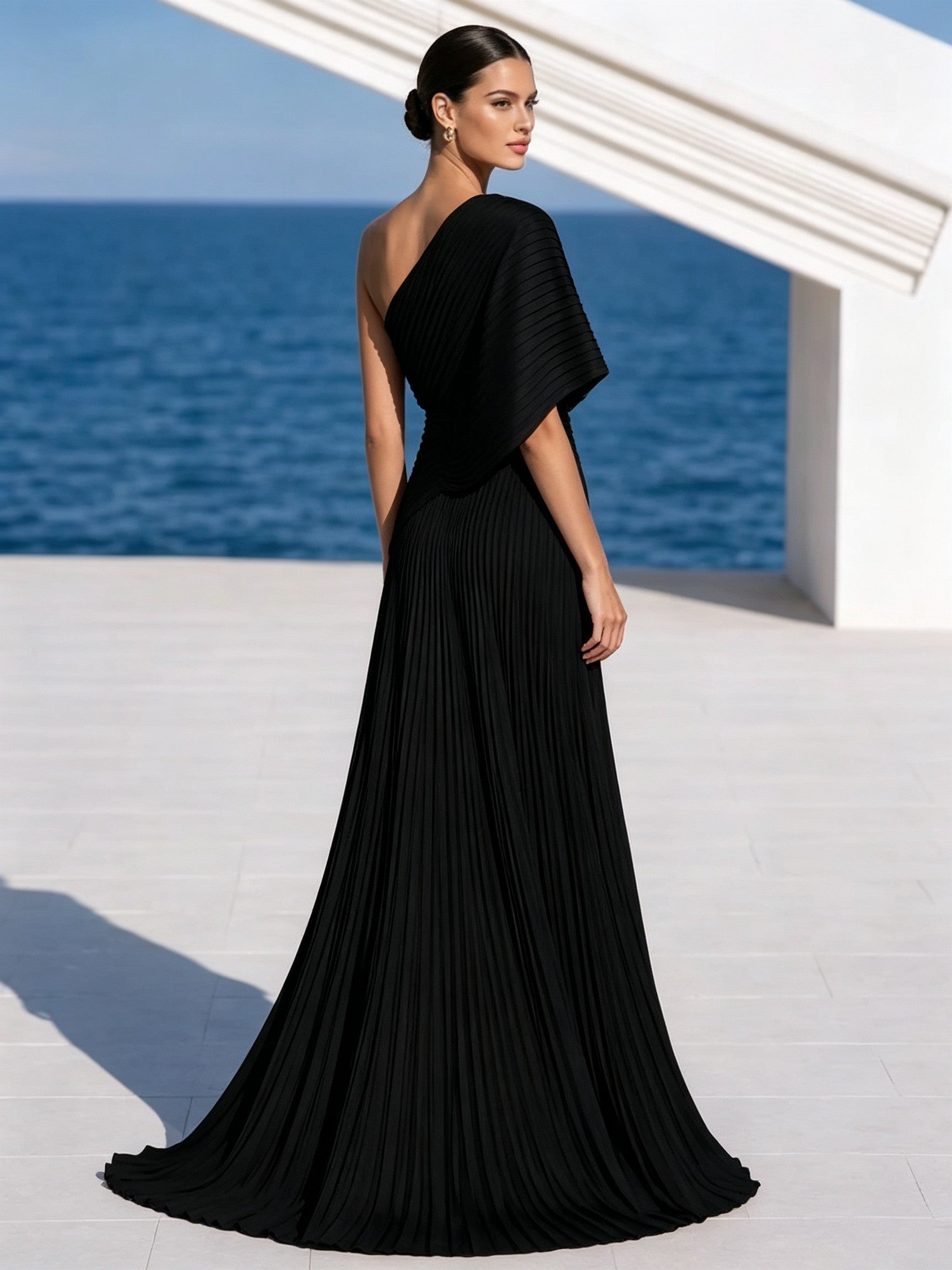 DrapeGala – One Shoulder Pleated Evening Gown