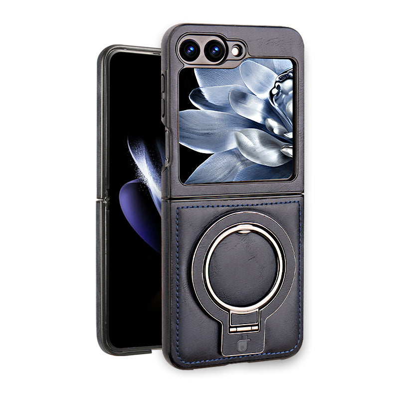 FlipLuxe Leather Ring Case – Magnetic Stand Case for Samsung Galaxy Z Flip 3 to 7