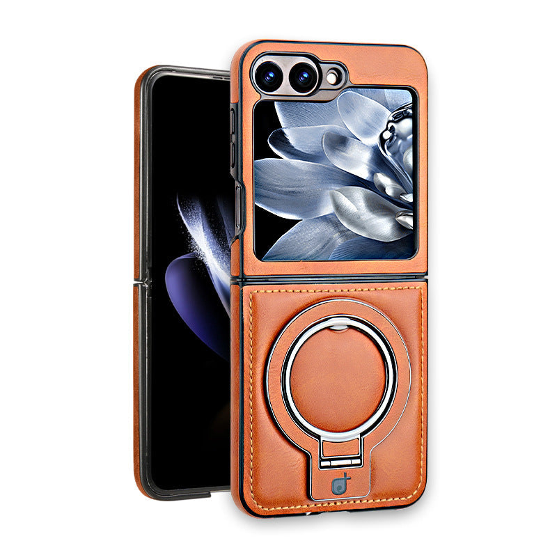 FlipLuxe Leather Ring Case – Magnetic Stand Case for Samsung Galaxy Z Flip 3 to 7