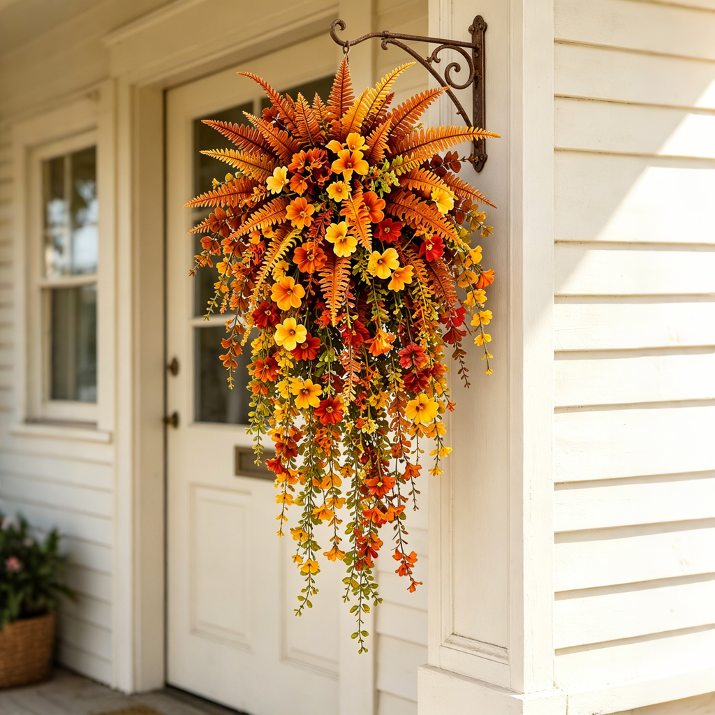 HarvestCascade – 💥🍂 Artificial Fall Harvest Hanging Basket for Autumn Porch & Door Decoration