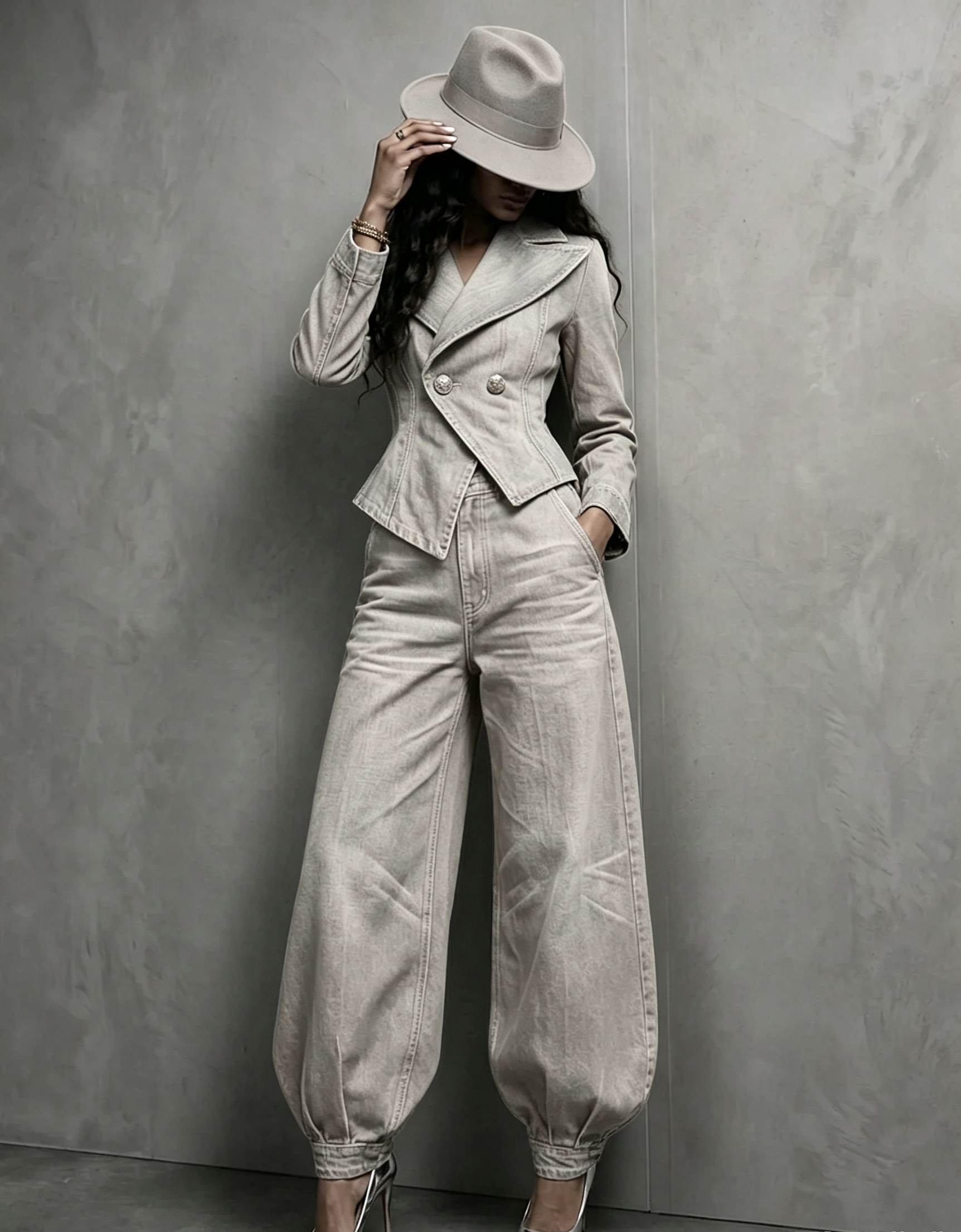 PeplumChic – 🤲🔥 Figure-Flattering Washed Denim 2-Piece Set + FREE Hat