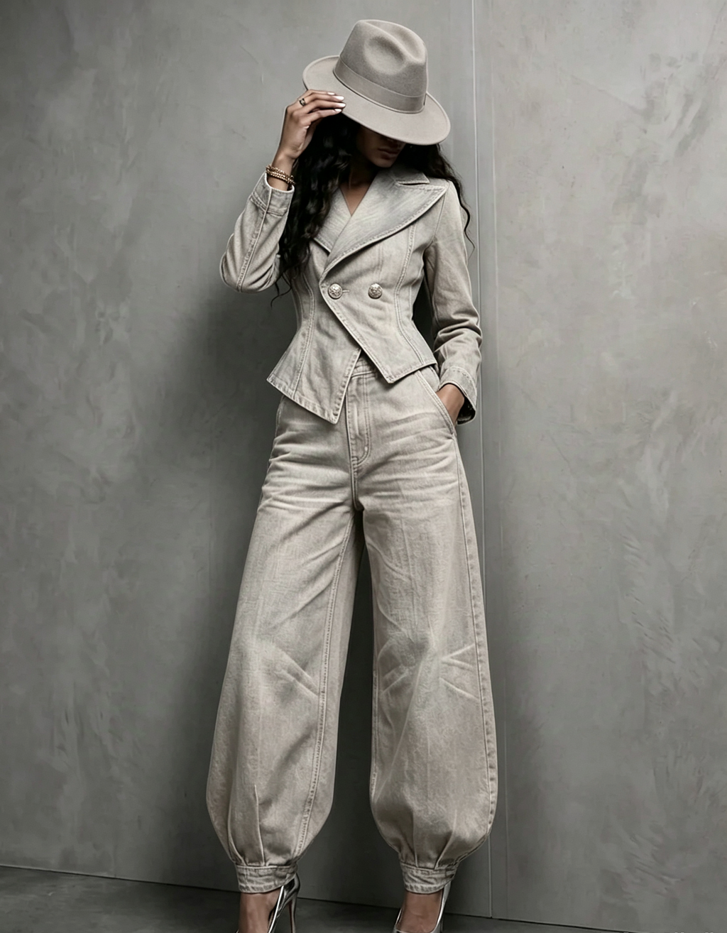 PeplumChic – 🤲🔥 Figure-Flattering Washed Denim 2-Piece Set + FREE Hat
