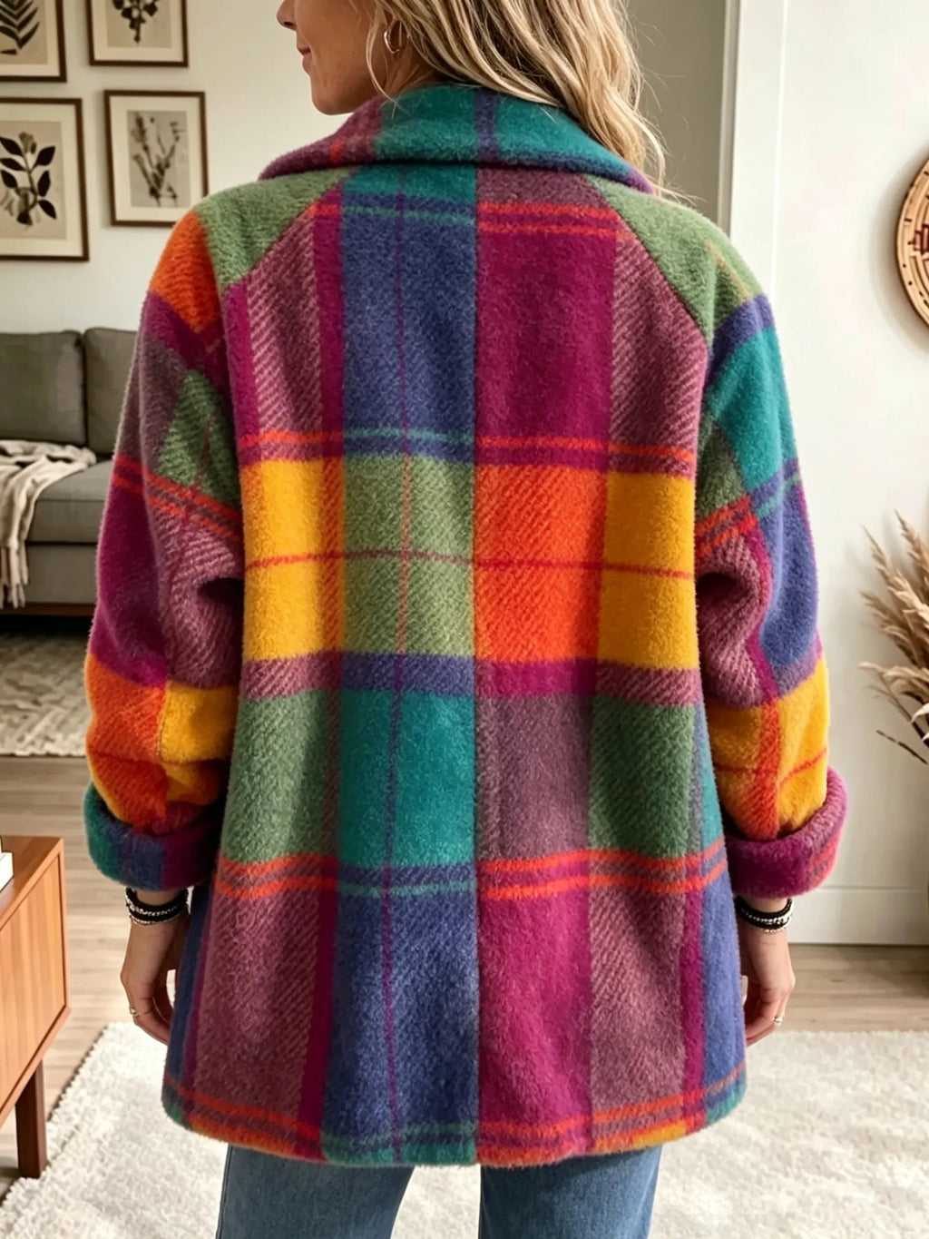 PlaidGlow – 🤲✨ Cozy Women's Plaid Fleece Coat in Bold Color