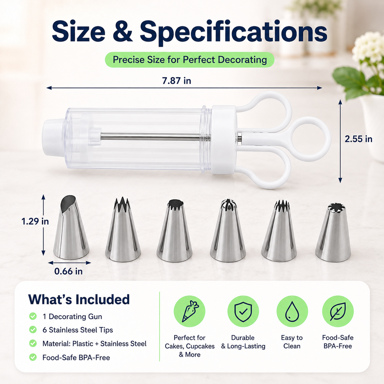 FrostFlow – Cake Decorating Gun Kit with 6 Stainless Steel Tips