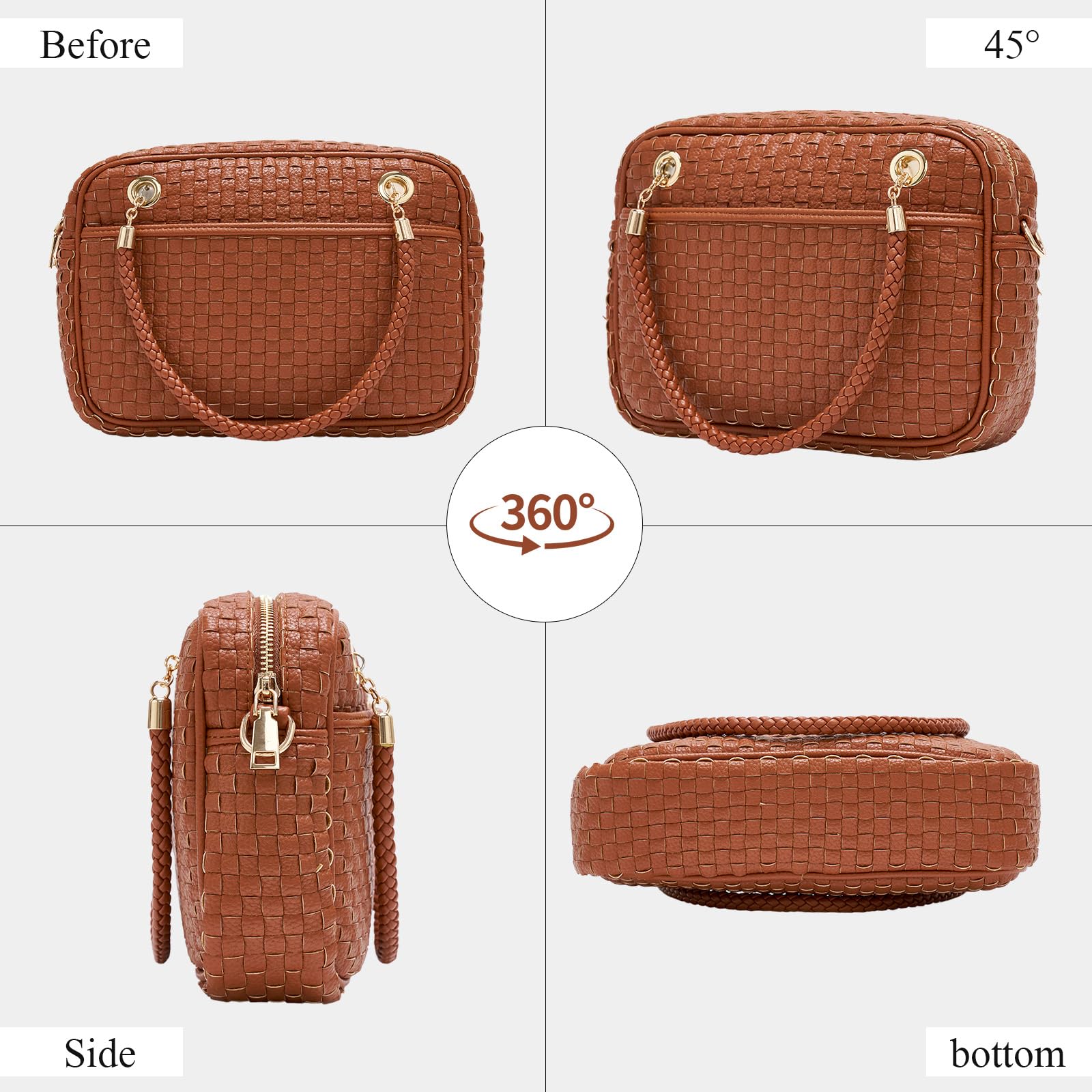 CheckWeave – Chic Checkered Woven Top Handle Crossbody Shoulder Bag in Vegan Leather