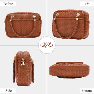 CheckWeave – Chic Checkered Woven Top Handle Crossbody Shoulder Bag in Vegan Leather
