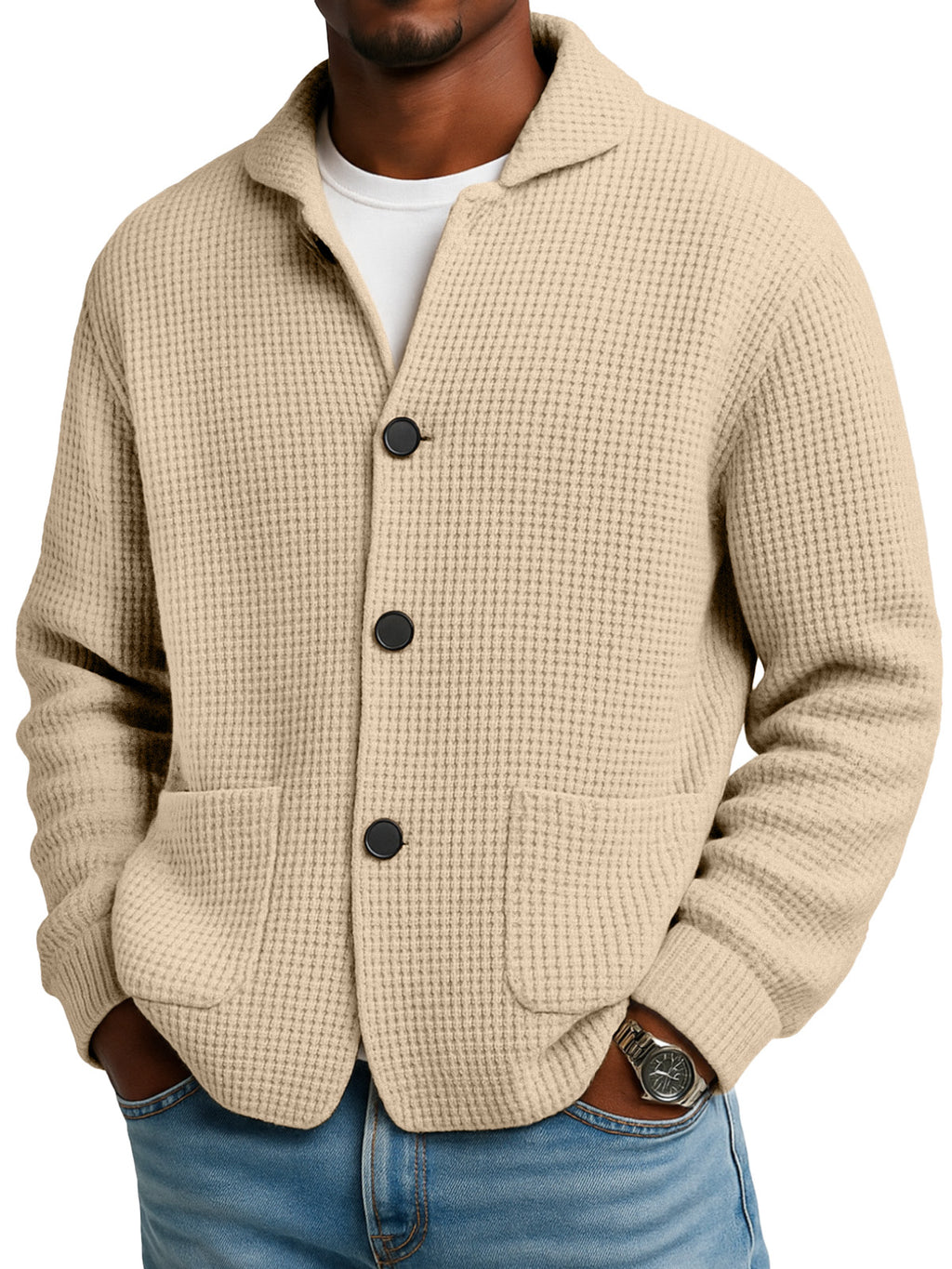 WaffleEase – Men’s Textured Knit Cardigan Jacket