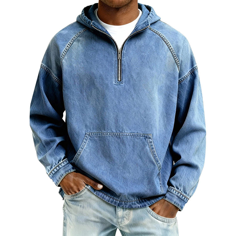 ✨ UrbanEase – Men’s Denim-Inspired Zip Hoodie 👖