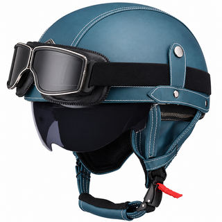 AviatorRide – Vintage PU Leather DOT Motorcycle Half Helmet with Goggles