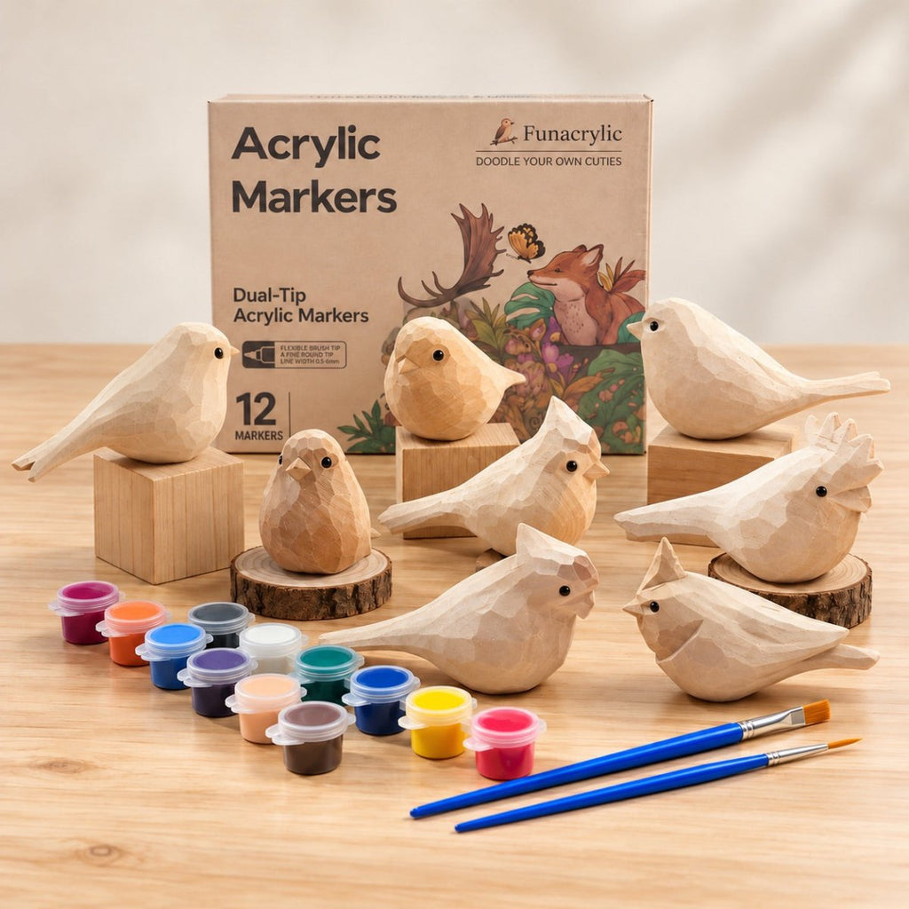 DoodleBirdie – Hand-Carved Wooden Bird & Marker Craft Kit 🦜