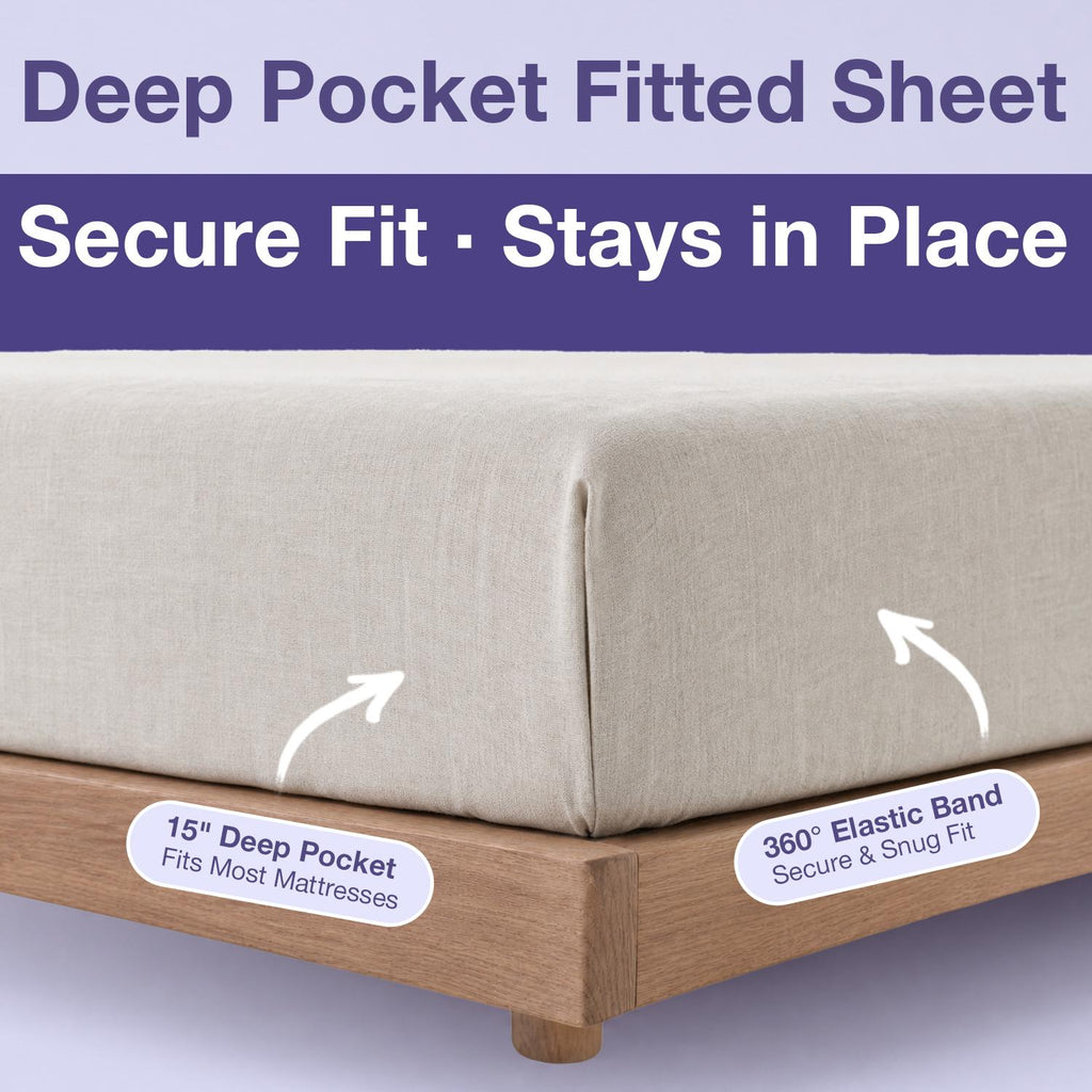 Simple&Opulence 100% Linen Sheet Set, Natural French Linen Bed Sheets, Breathable Soft Durable Bedding Set for All Season, mothersdaygift Easy Care Moisture Absorption, summerwins,back to school,back to school shopping,home decor, tiktokshopsummersale