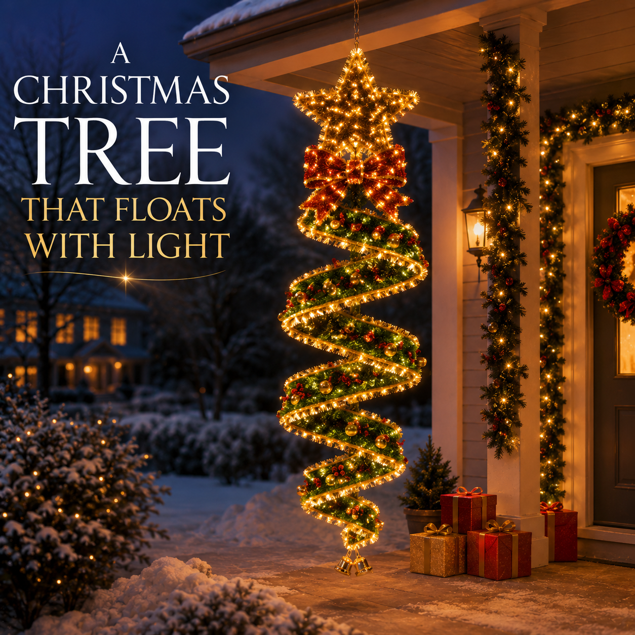 🎄 SpiralGlow – Enchanted Christmas Spiral Hanging Lights for Glowing Holiday Porch Decor