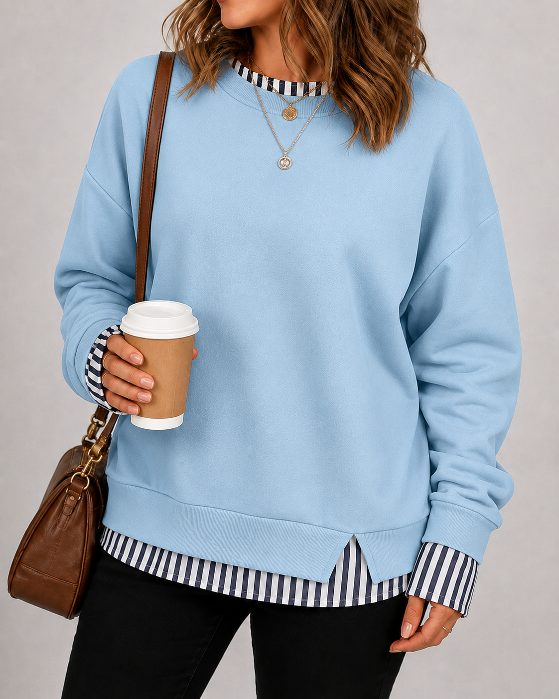 LayerEase – Women’s Faux Two-Piece Crewneck Sweatshirt
