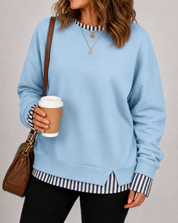LayerEase – Women’s Faux Two-Piece Crewneck Sweatshirt