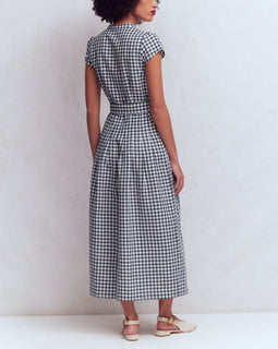 Pink Striped Belted Linen Blend Dress