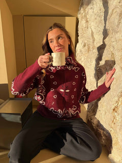 BandanaEase – Bandana-Patterned Knit Cardigan
