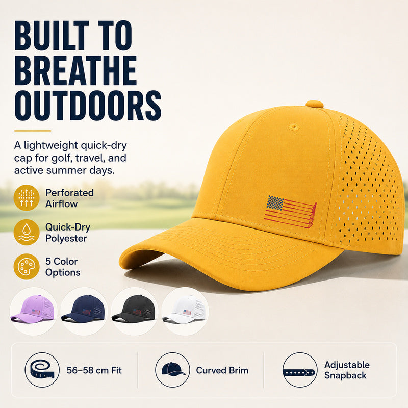 BreezeRound – Quick-Dry Perforated Golf Trucker Cap, Breathable & Adjustable